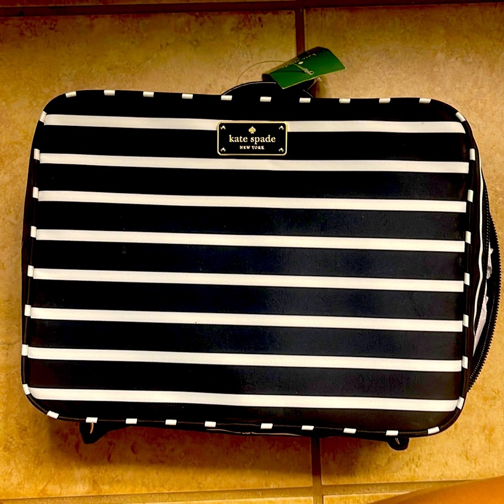 Martie. Wilson road French stripe black multi make up bag.